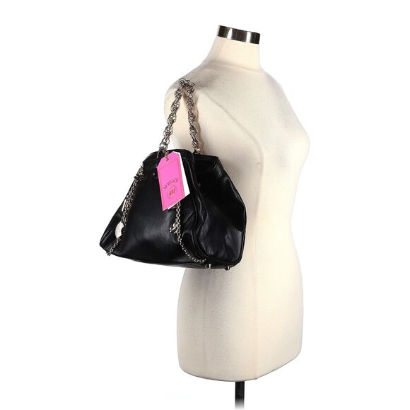 2011 VERSACE for H&M Black Leather Tasche Rouch Studded Gold Chains Charm Bag - Picture 2 of 14